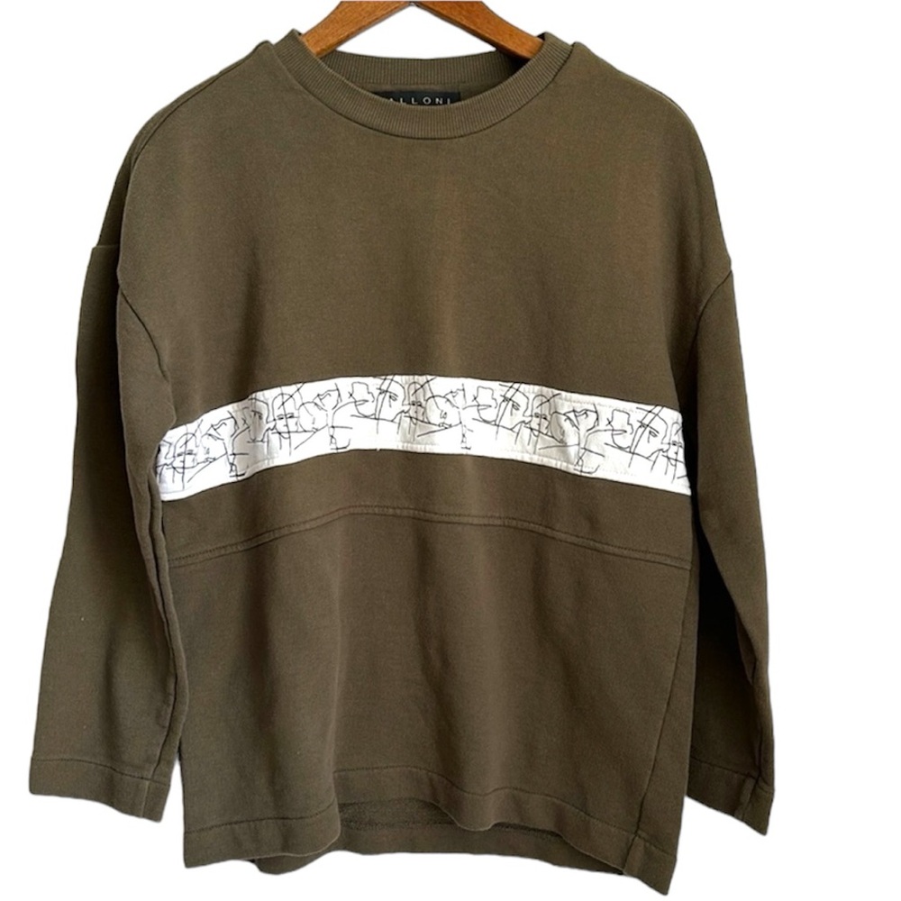 MALLONI Sweatshirt size MEDIUM Brown khaki green color Face stitch design